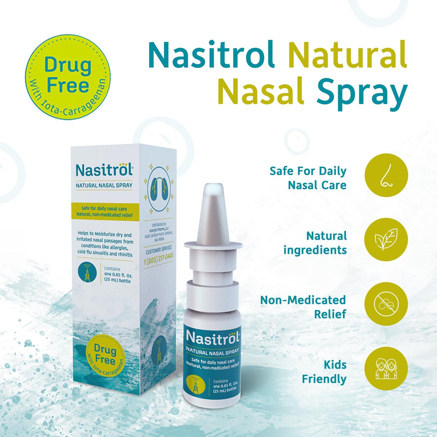 Nasitrol Natural Nasal Spray - All-Natural Saline Mist for Congestion & Daily Nose Care | 25 mL