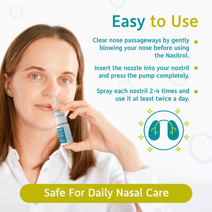 Nasitrol Natural Nasal Spray - All-Natural Saline Mist for Congestion & Daily Nose Care | 25 mL