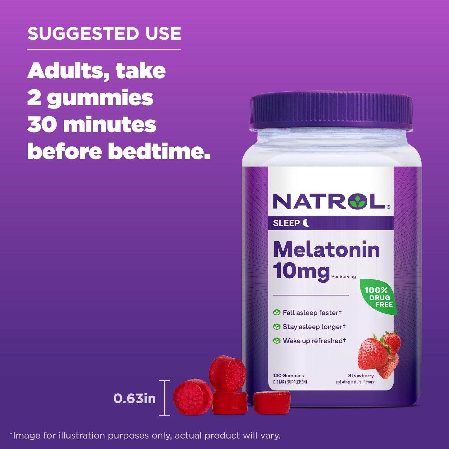 Natrol 10 mg Melatonin Gummies – Sleep Support for Adults, 140 Strawberry Gummies, 70-Day Supply