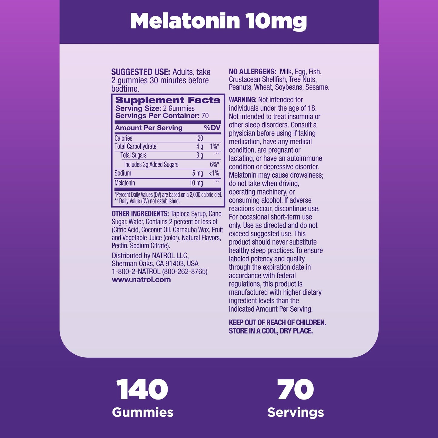 Natrol 10 mg Melatonin Gummies – Sleep Support for Adults, 140 Strawberry Gummies, 70-Day Supply