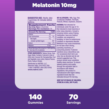 Natrol 10 mg Melatonin Gummies – Sleep Support for Adults, 140 Strawberry Gummies, 70-Day Supply