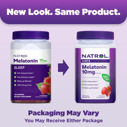Natrol 10 mg Melatonin Gummies – Sleep Support for Adults, 140 Strawberry Gummies, 70-Day Supply