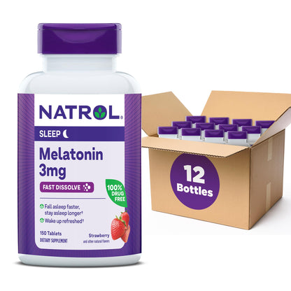Natrol Melatonin 3mg Strawberry Fast-Dissolve Tablets – 150 Count, Sleep Support