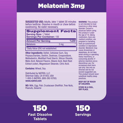 Natrol Melatonin 3mg Strawberry Fast-Dissolve Tablets – 150 Count, Sleep Support