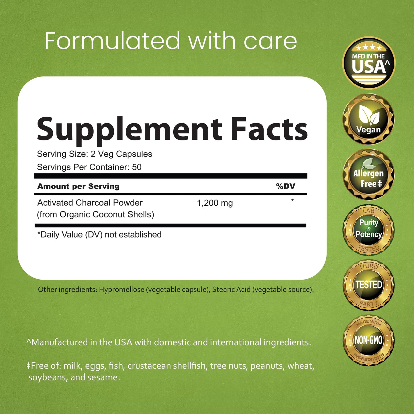 NaturaLife Labs Activated Charcoal 1200 mg – 100 Veg Capsules | Non-GMO, Gluten-Free, Vegan
