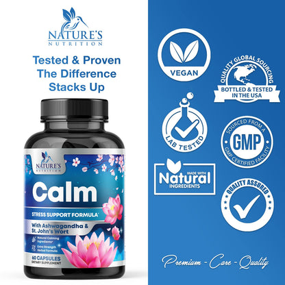 Natural Calm: Ashwagandha, GABA & Magnesium – Unwind, Focus & Immune Support (120 Capsules) | Vegan, Non-GMO, Gluten Free, Made in USA