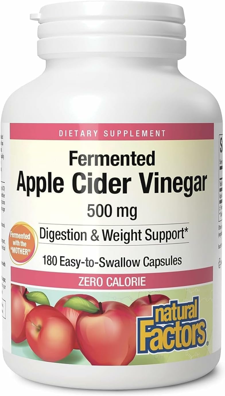 Natural Factors Apple Cider Vinegar Capsule – Supports Digestion & Weight Management | 180 capsules (90 servings)