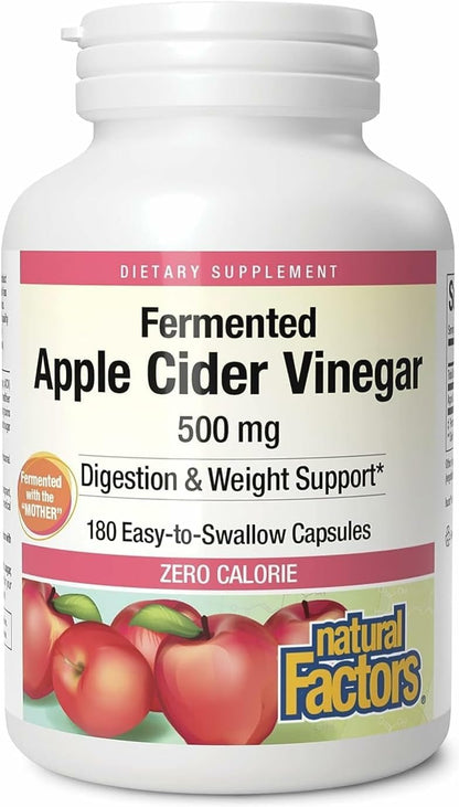 Natural Factors Apple Cider Vinegar Capsule – Supports Digestion & Weight Management | 180 capsules (90 servings)