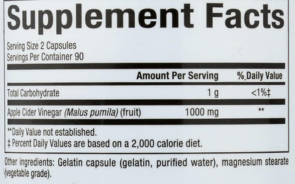Natural Factors Apple Cider Vinegar Capsule – Supports Digestion & Weight Management | 180 capsules (90 servings)