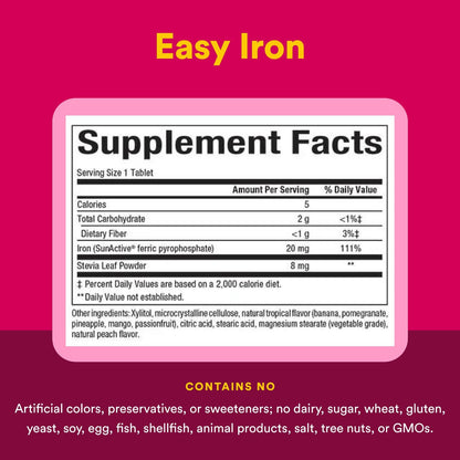 Natural Factors Easy Iron Chewables 20mg - 60 Tabs Multi-Pack | SunActive Iron