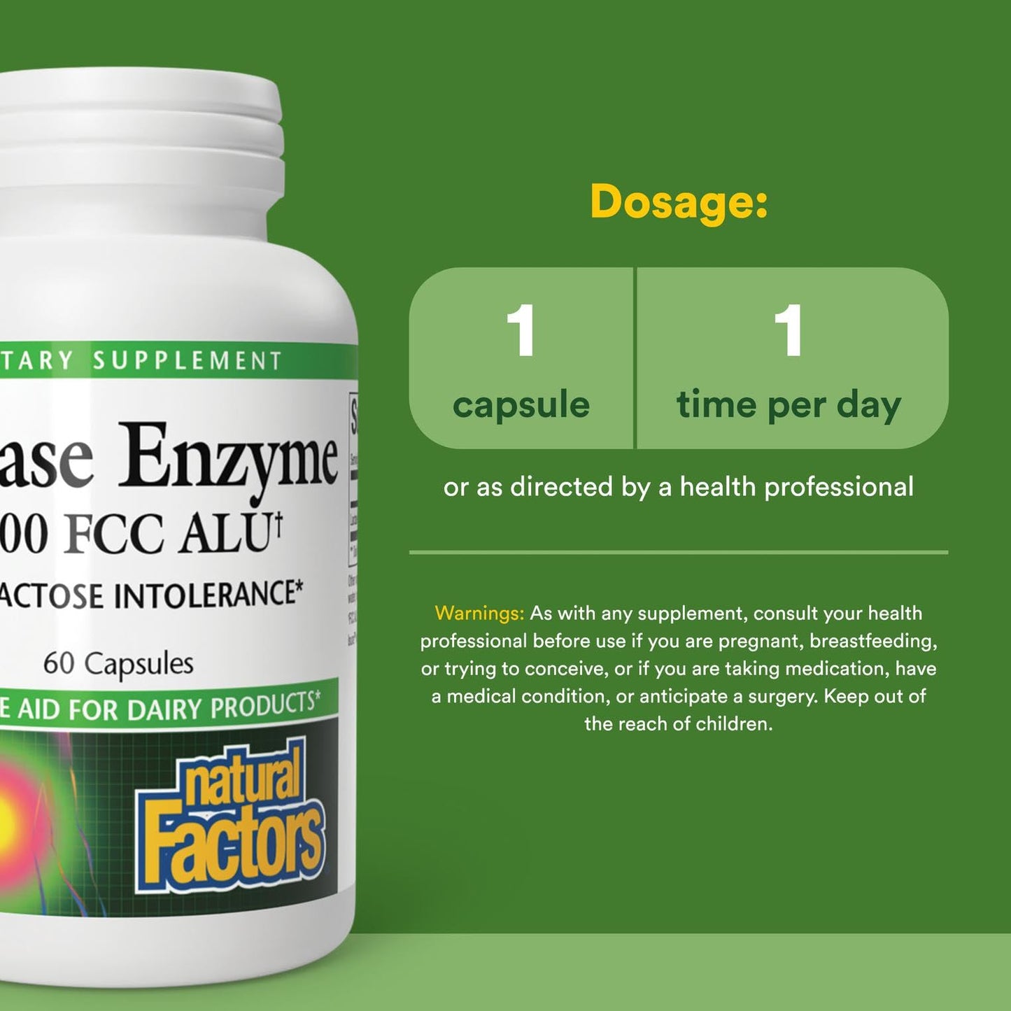 Natural Factors Lactase Enzyme - Digestive Aid for Lactose Intolerance (60 Capsules)