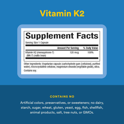 Natural Factors Vitamin K2 120 mcg MK-7 – Supports Bone & Vascular Health, 60 Capsules