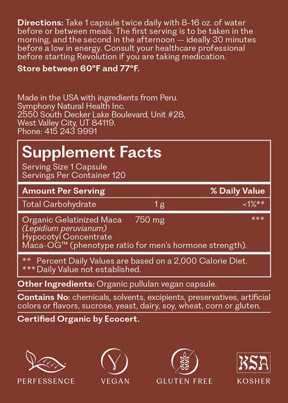 Natural Health International Revolution Macalibrium – Men's Hormone Support & Testosterone Organic Vegan Supplement | 180 Day Supply