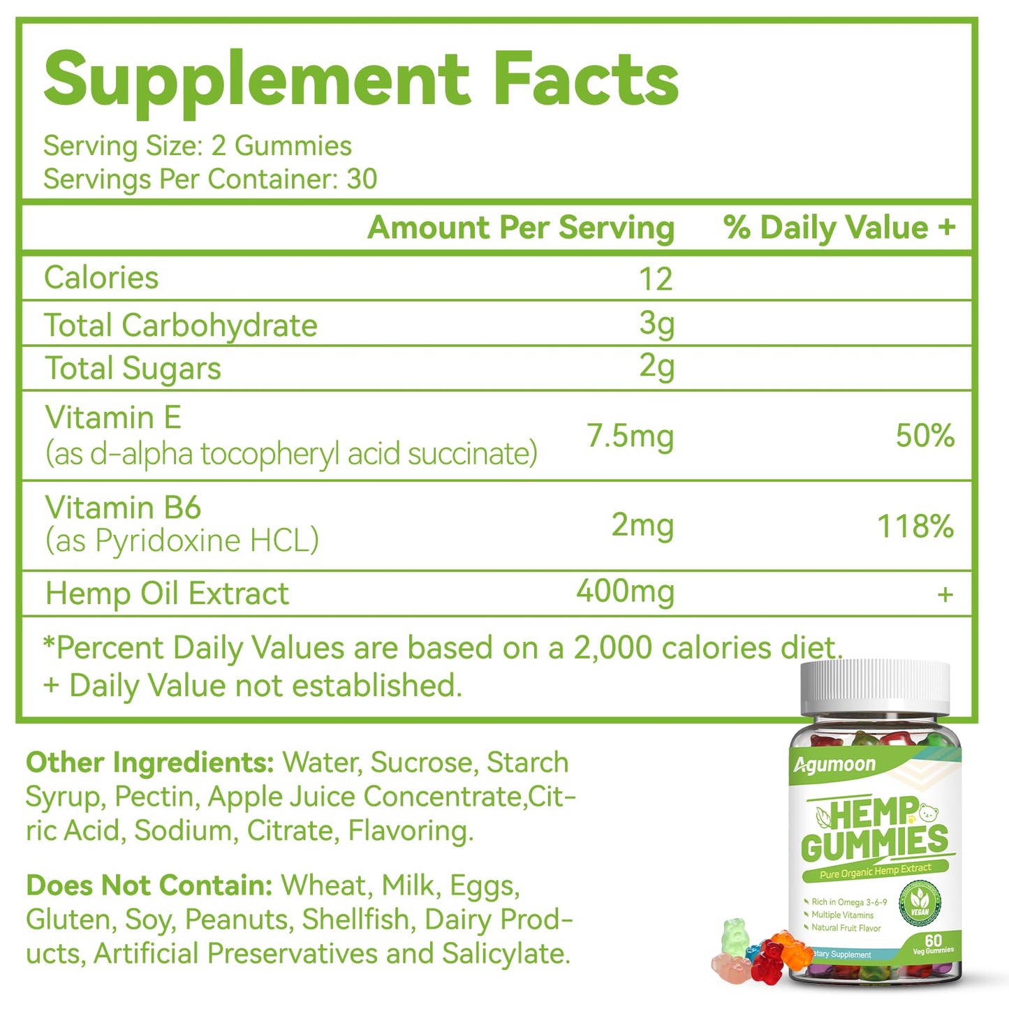 Hemp Gummies 2 Packs - High Potency Relaxing Edibles with Natural Hemp Oil Extract — Vegan, Low Sugar, Non-GMO, 120 Counts