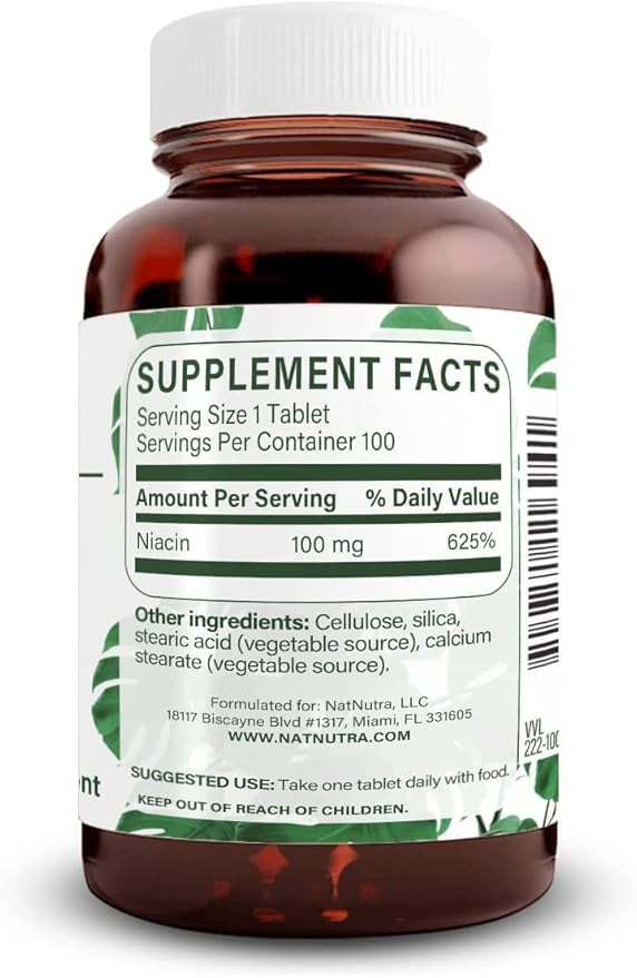 Natural Nutra Niacin Supplement 100 mg – Energy, Digestion, Skin Health | Non-GMO, Gluten-Free | 100 Tablets
