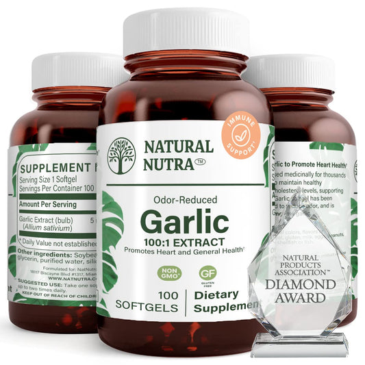 Natural Nutra زيت الثوم بدون رائحة 500 ملجم – 100 كبسولة هلامية | لصحة القلب والمناعة والبشرة
