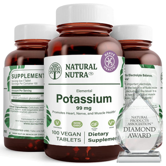 Natural Nutra Elemental Potassium Gluconate 99 mg – Dietary Supplement, 100 Vegan Tablets