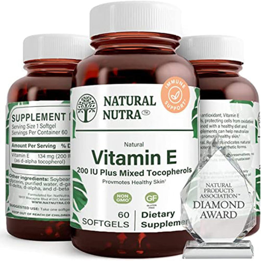 Natural Nutra فيتامين هـ 200 وحدة دولية كبسولات هلامية - صحة البشرة والشعر والأظافر والقلب