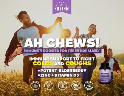 Natural Rhythm Ah Chews! Immune Booster Lozenges with Elderberry, Zinc & Vitamin D3 – No Added Sugar, 60 Capsules