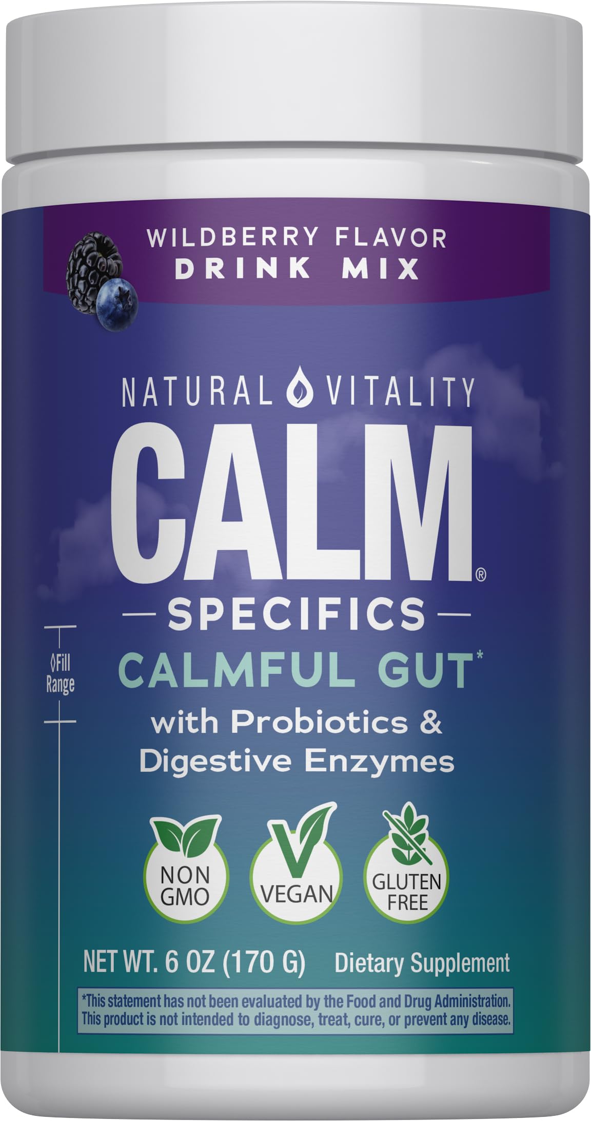 Natural Vitality CALM Specifics Calmful Gut – Probiotics & Enzymes, Wildberry, 6 oz