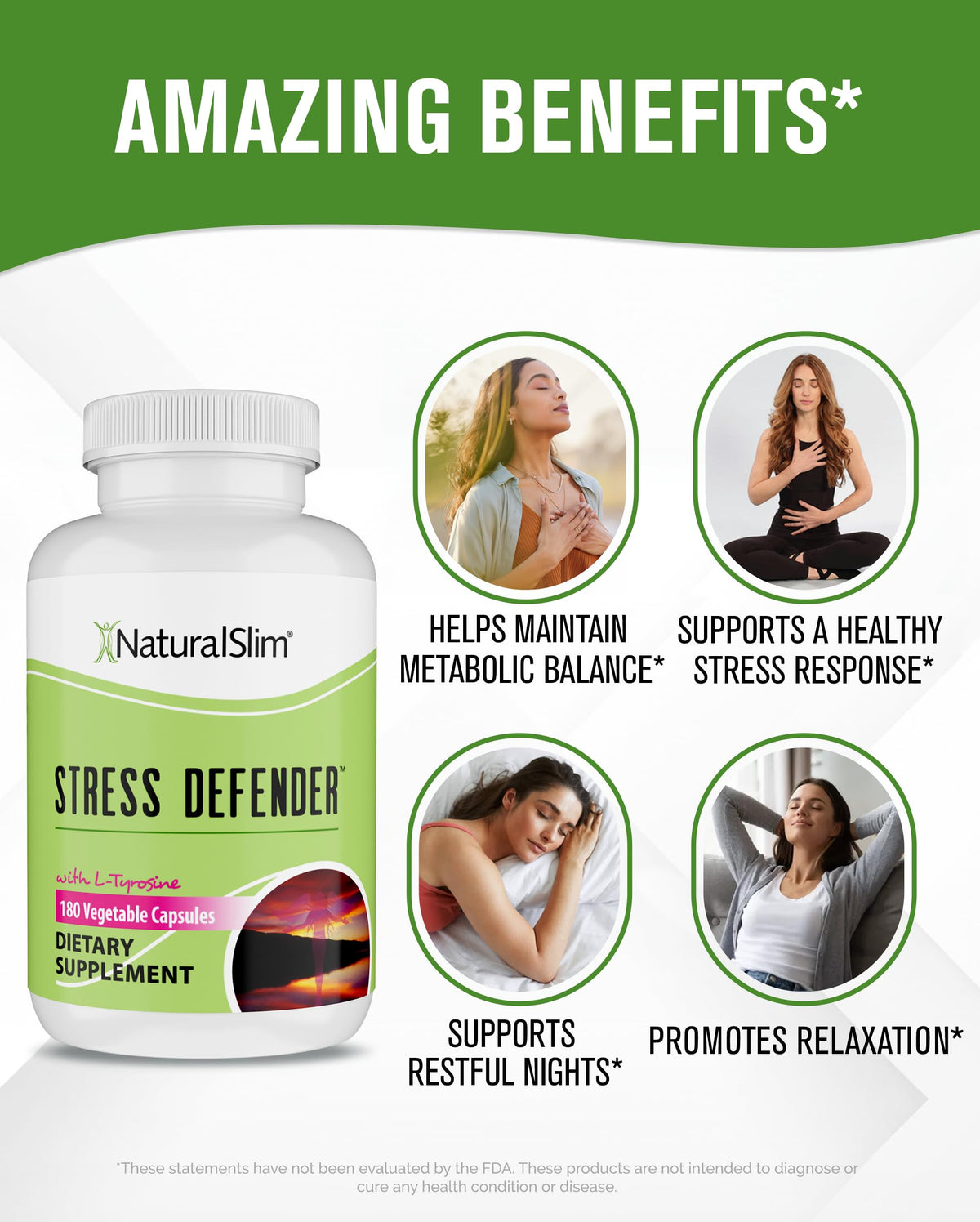 NaturalSlim Stress Defender: Cortisol Support, Cravings Control, Sleep & Metabolism | 180 Veg Capsules (3 Pack)