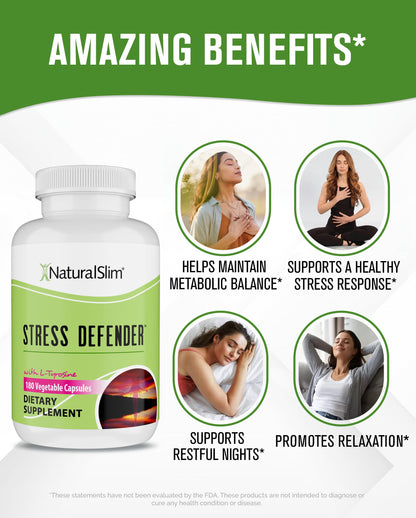 NaturalSlim Stress Defender: Cortisol Support, Cravings Control, Sleep & Metabolism | 180 Veg Capsules (3 Pack)
