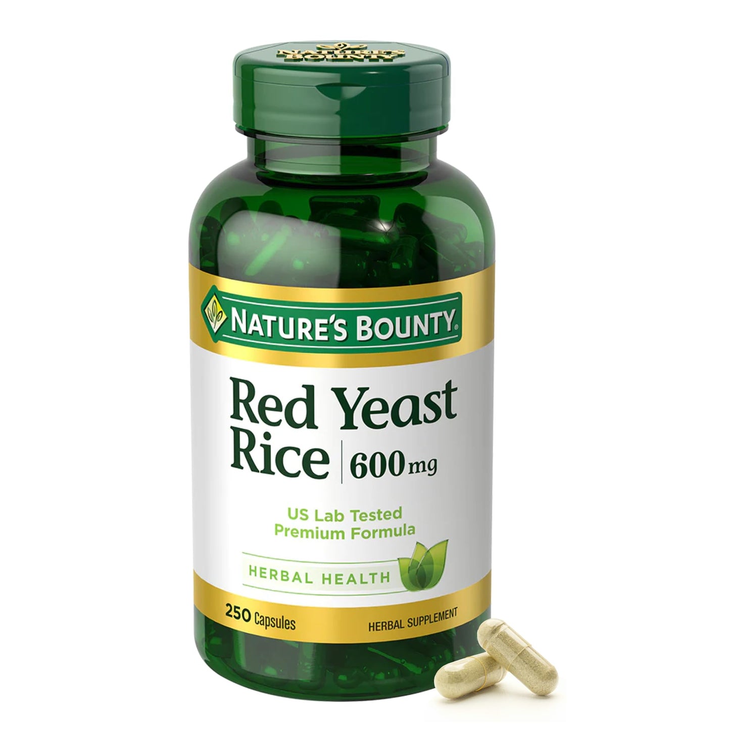 Nature's Bounty Red Yeast Rice 600mg - 250 Capsules | Non-GMO, Gluten Free