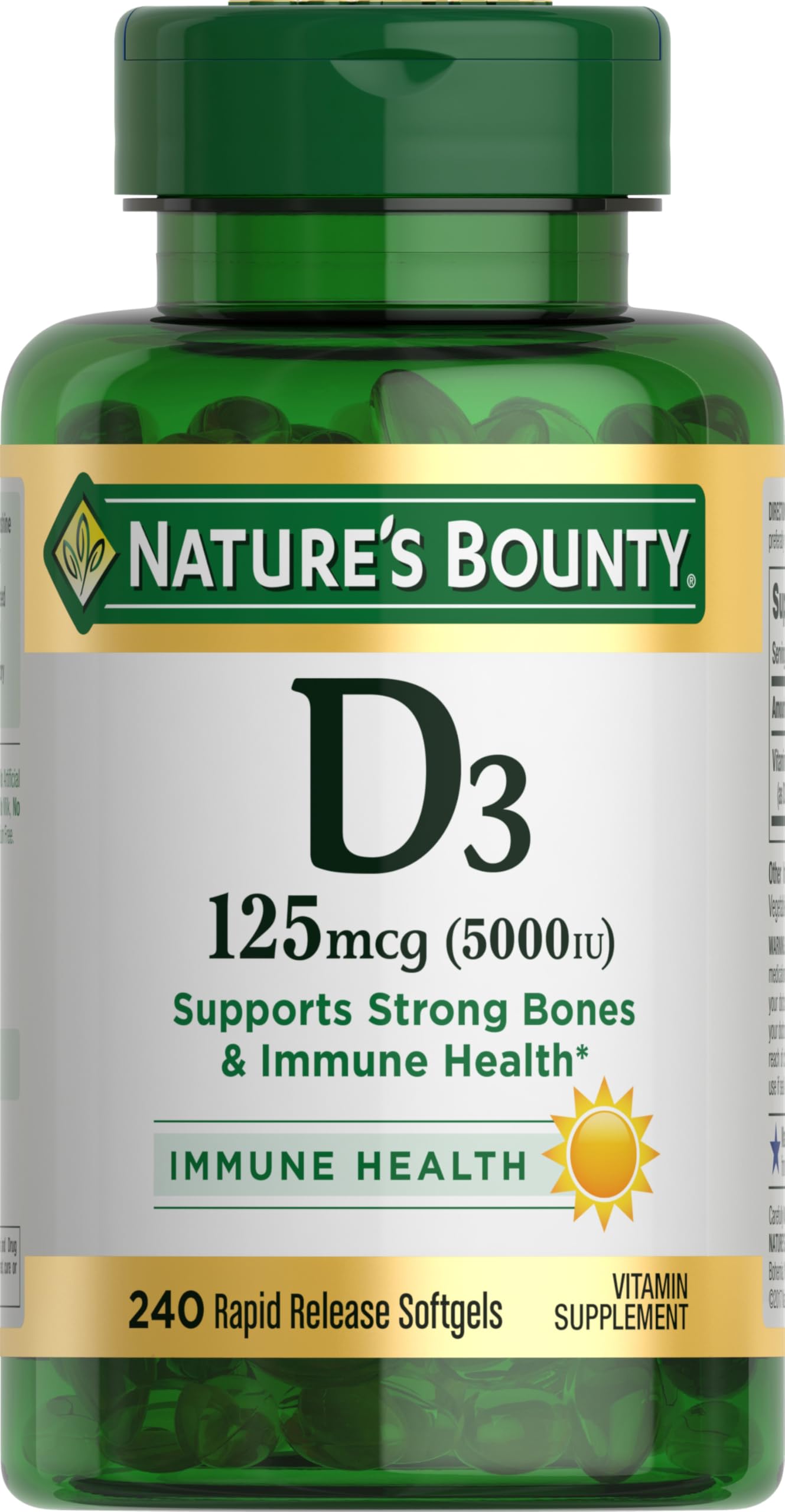 Nature's Bounty Vitamin D3 5000 IU Softgels – Immune Support, 240 Ct
