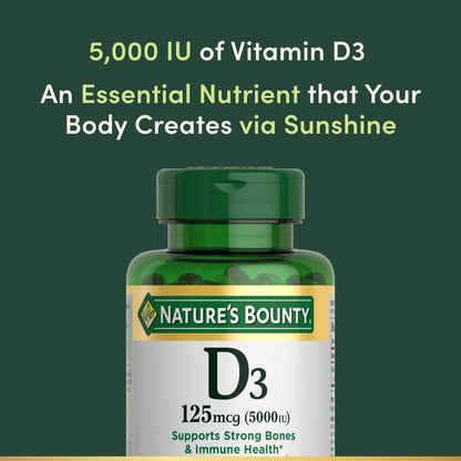 Nature's Bounty Vitamin D3 5000 IU Softgels – Immune Support, 240 Ct