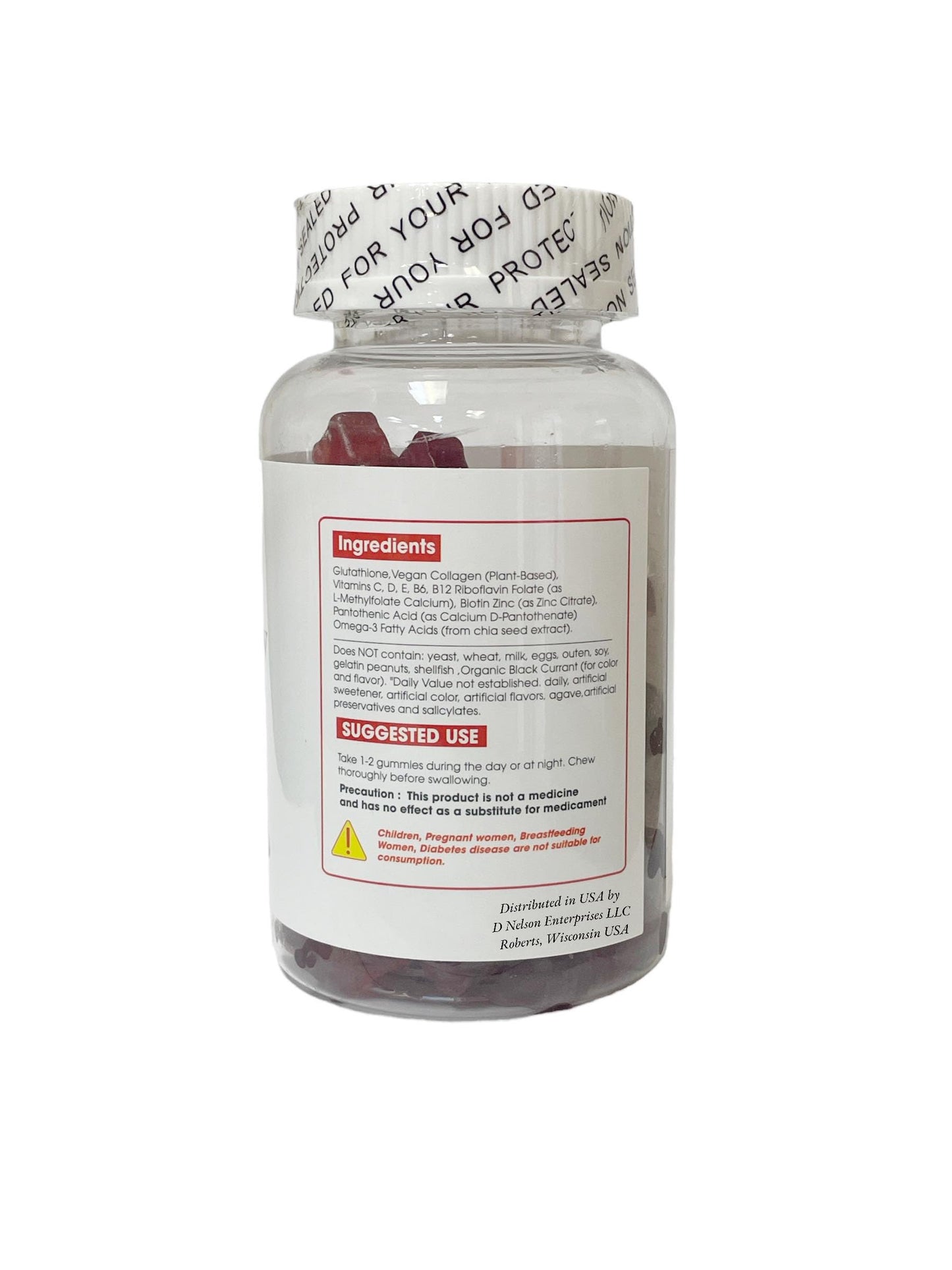 Nature Glow Glutathione Collagen Glow Gummies – Cranberry or Strawberry, 60 Organic Chewable Gummies, 1 Bottle