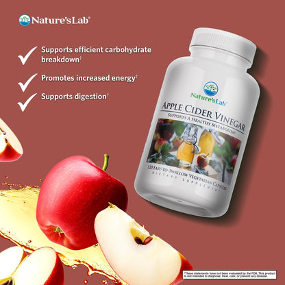 Nature's Lab Apple Cider Vinegar 1200mg with Chromium – 120 Capsules (60 Day Supply)