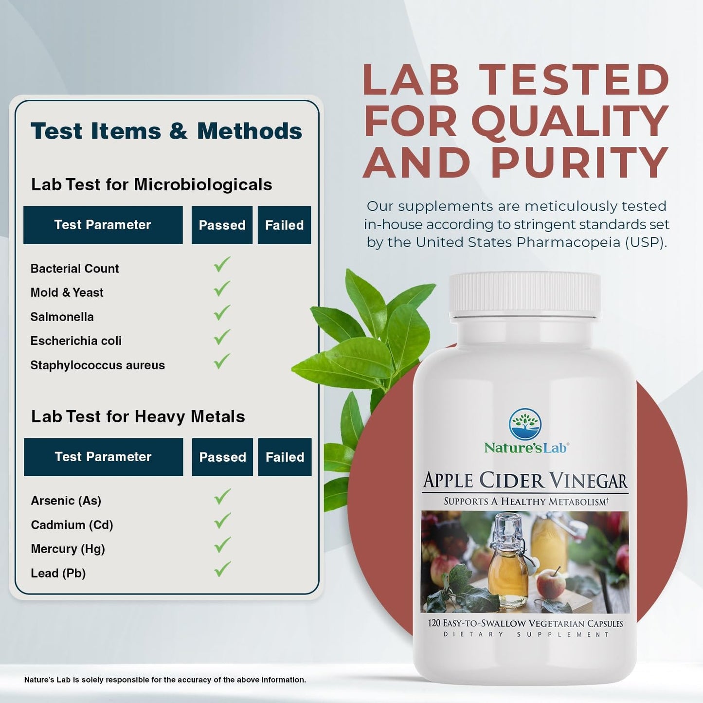 Nature's Lab Apple Cider Vinegar 1200mg with Chromium – 120 Capsules (60 Day Supply)