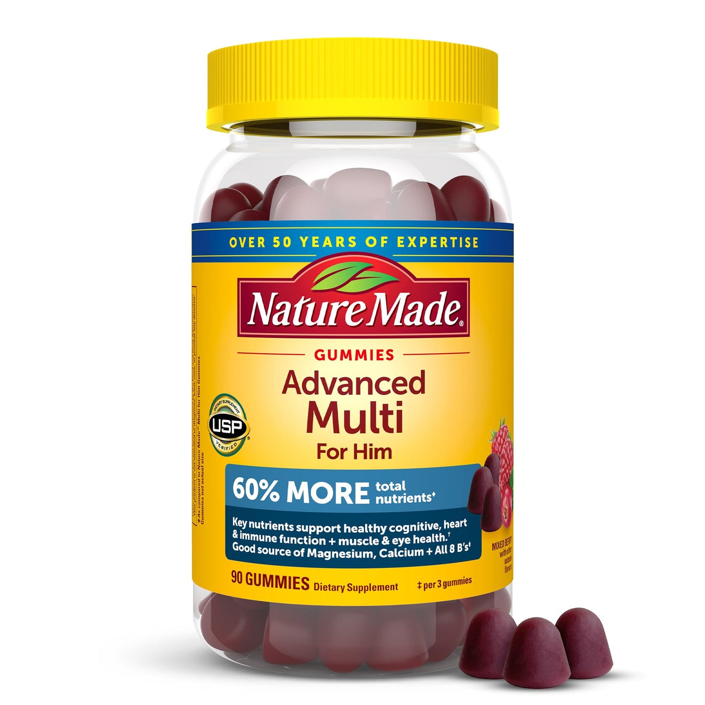 Nature Made Advanced Multivitamin Gummies for Him – 90 Gummies, Calcium & Magnesium Citrate + 8 B Vitamins
