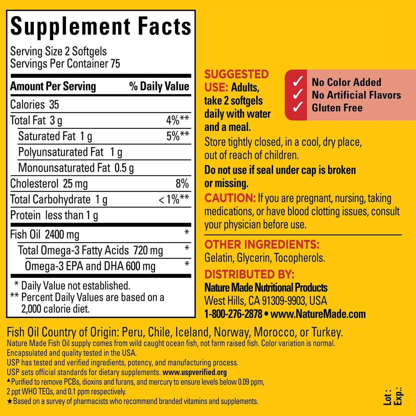 Nature Made Fish Oil 1200 mg Softgels – Omega-3 for Heart Health, 150-Count (75-Day Supply)