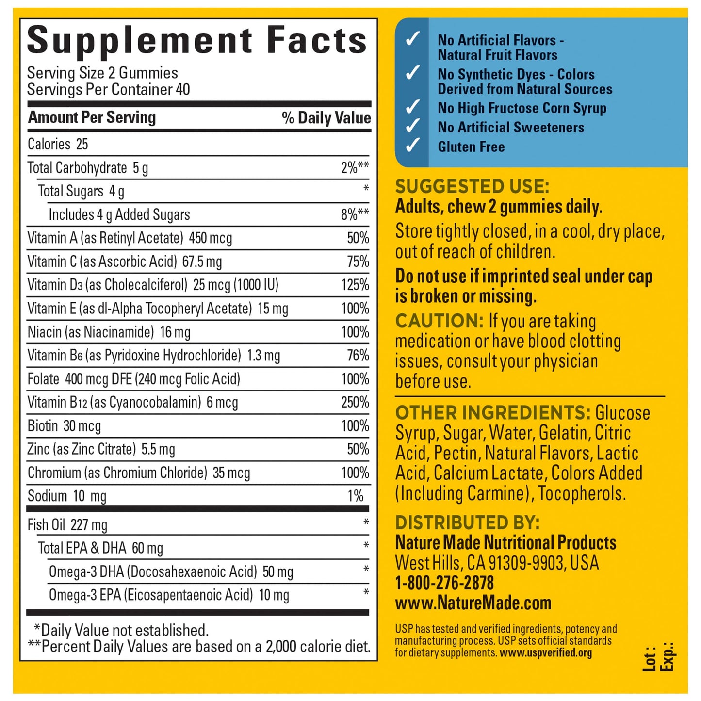 Nature Made Men's Multivitamin Gummies with Omega-3 – 80 Count (40-Day Supply)