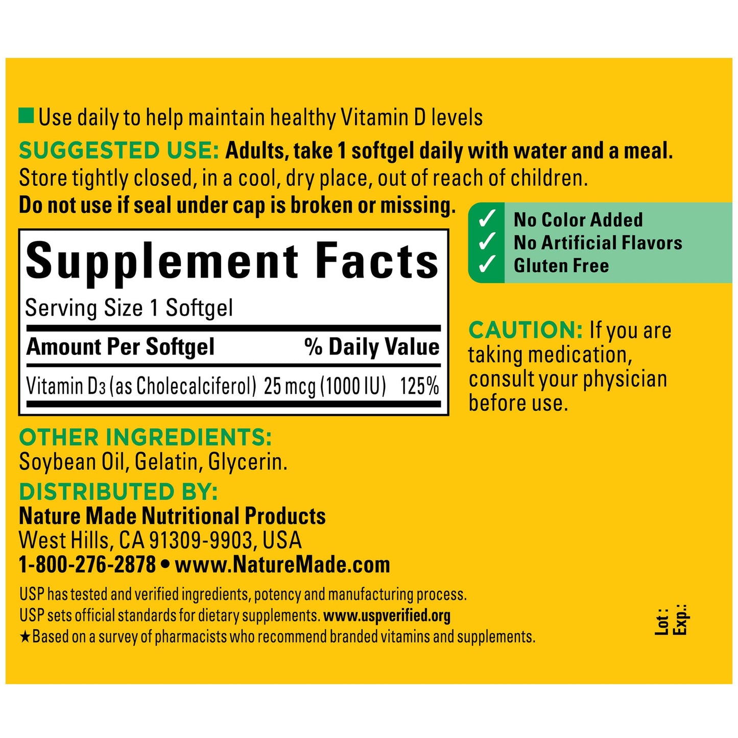 Nature Made Vitamin D3 1000 IU Softgels – 180 Count | Bone, Teeth, Muscle & Immune Health