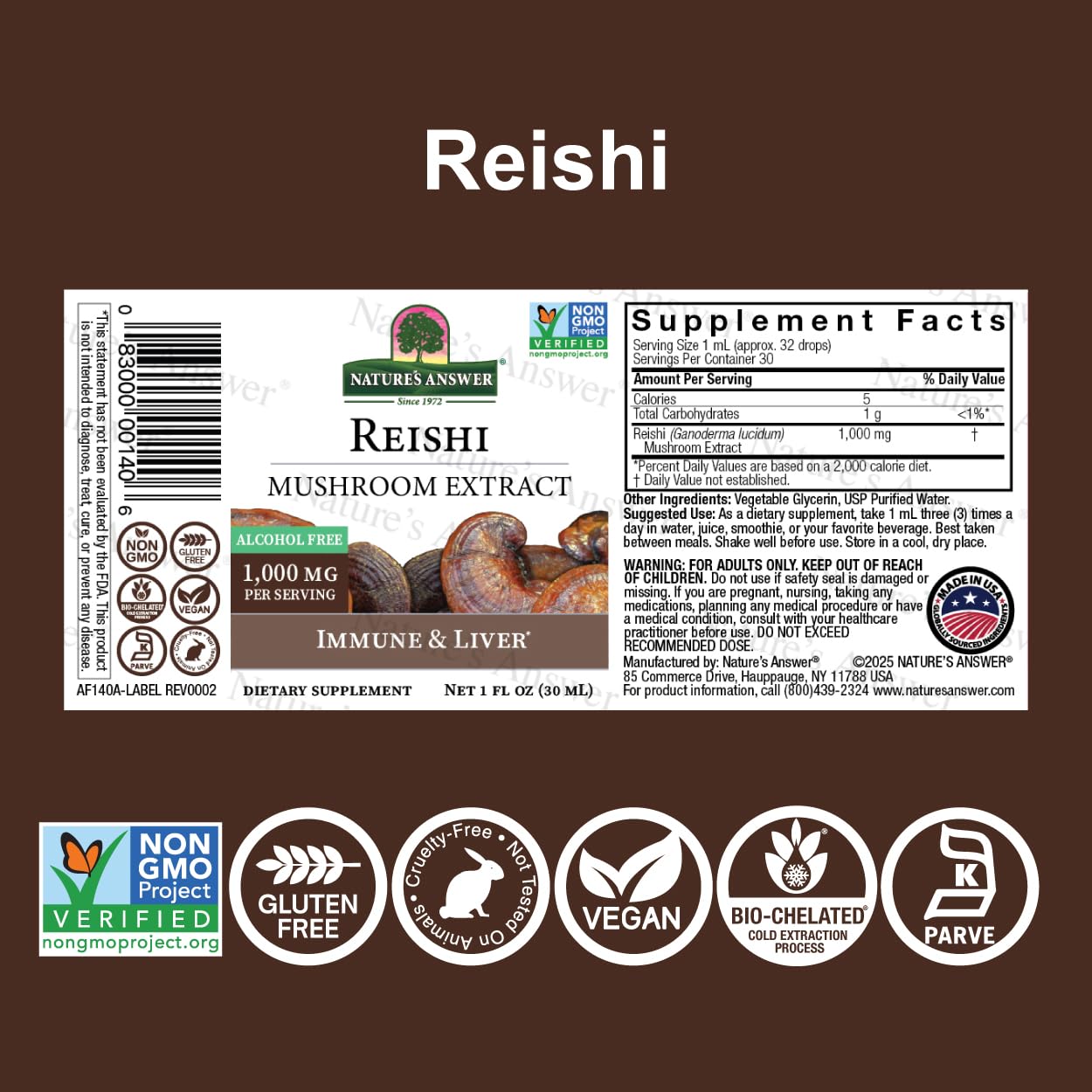 Nature's Answer Reishi Mushroom Extract – Alcohol Free, 1 fl oz (30 ml)