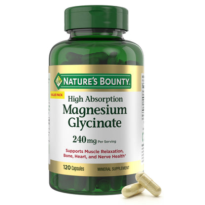 Nature’s Bounty Magnesium Glycinate 240 mg – 120 Capsules for Muscle, Heart, Bone & Nerve Health
