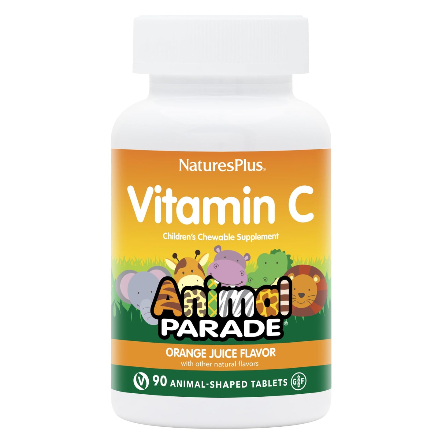 Nature's Plus Animal Parade Vitamin C for Kids - Orange Flavor, 90 Chewables (45 Servings)