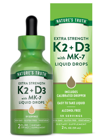 Nature's Truth Vitamin D3 K2 Liquid Drops with MK-7 – 2 Fl Oz | Vegetarian, Non-GMO, Gluten Free