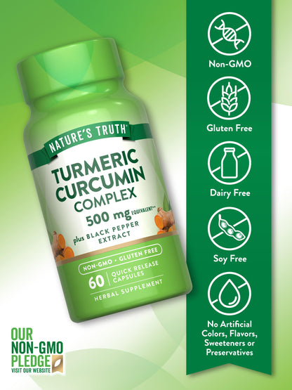 Nature's Truth Turmeric Curcumin with Black Pepper Extract - 500mg, 60 Capsules | Non-GMO & Gluten-Free