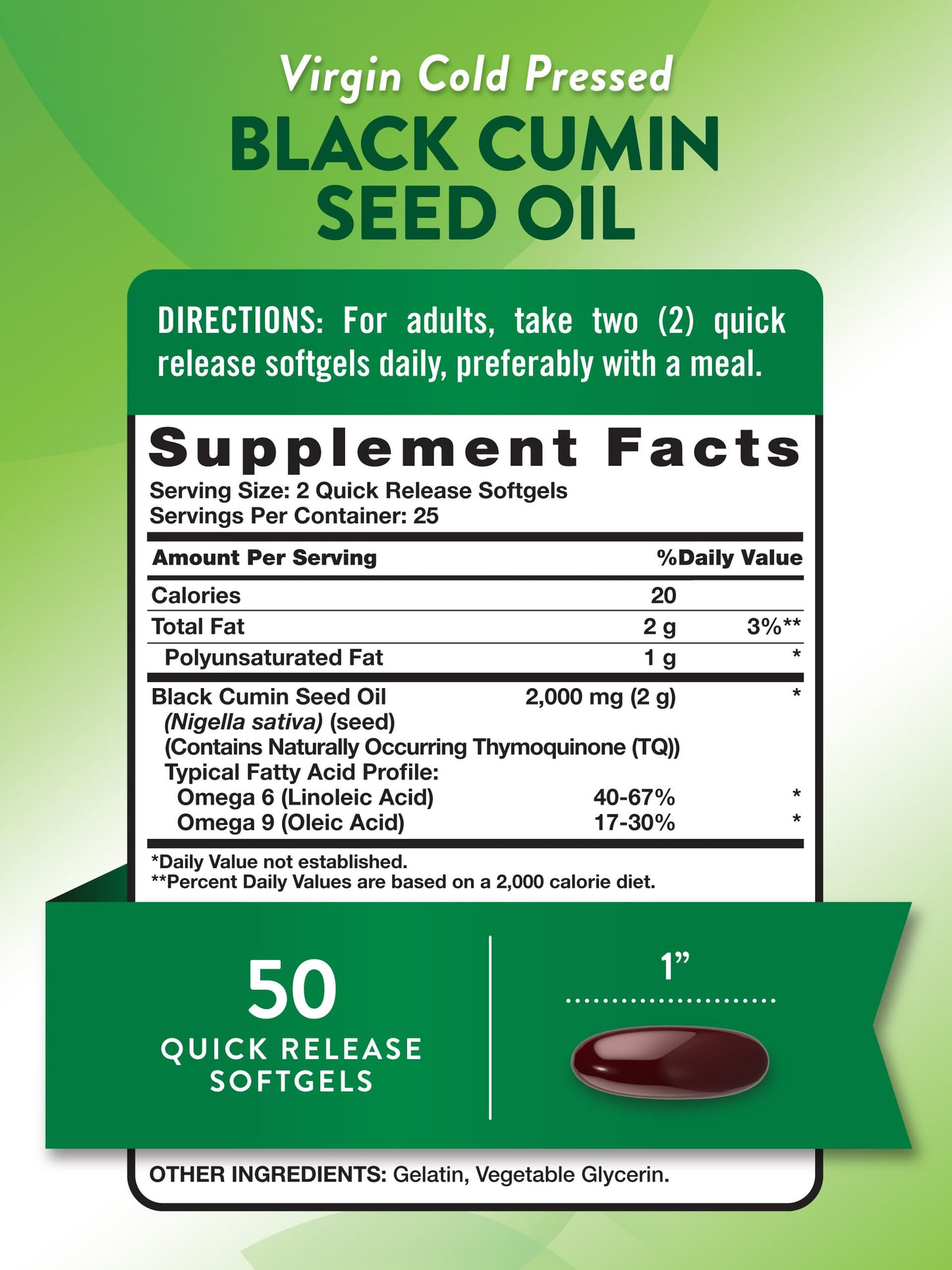 Nature's Truth Black Cumin Seed Oil 2000 mg - 50 Softgels | Cold Pressed, Non-GMO, Gluten Free