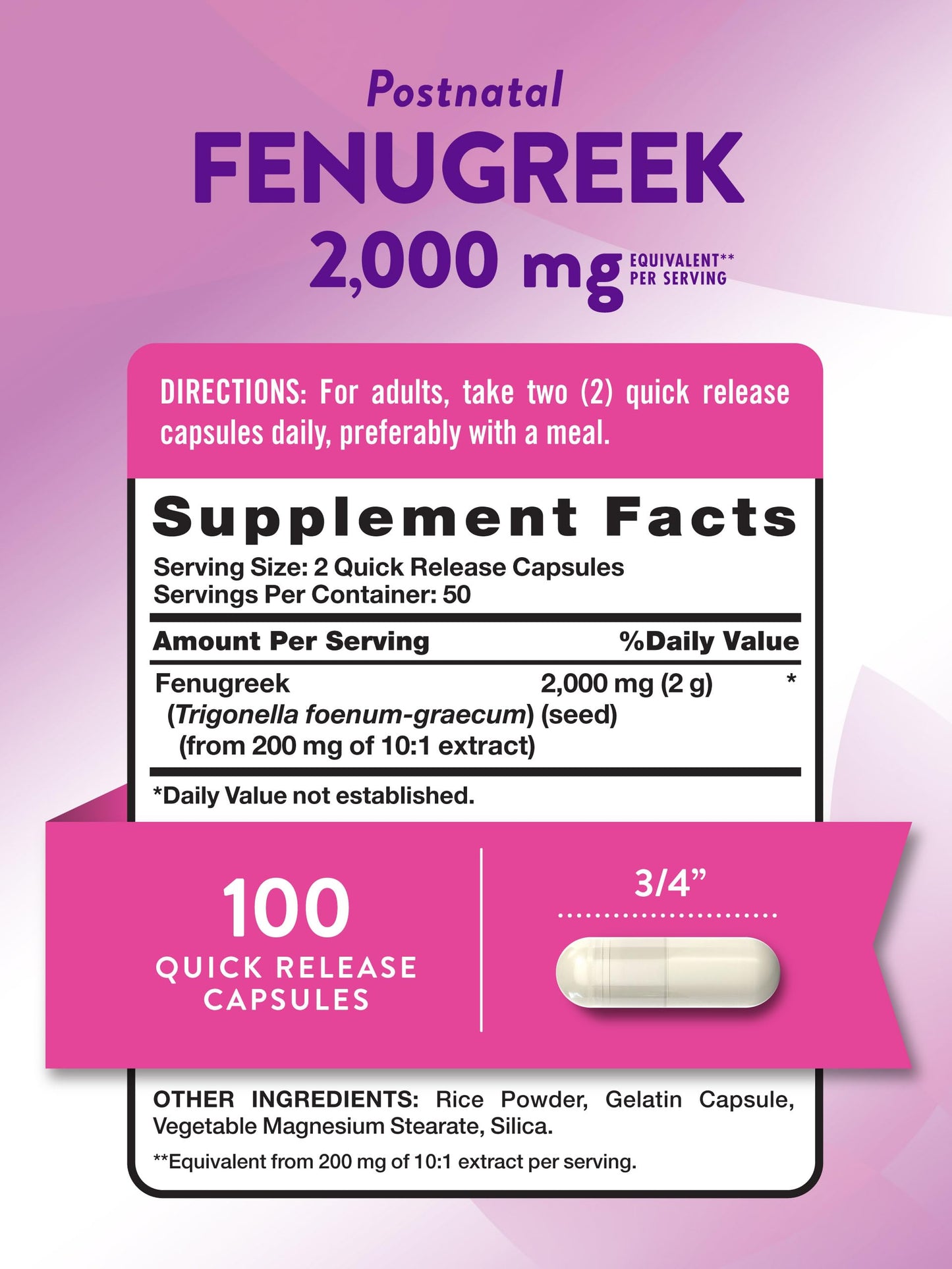 Nature’s Truth Fenugreek Seed Capsules for Women – 2000mg | 100 Count | Non-GMO, Gluten-Free