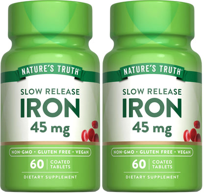 Nature's Truth Iron Supplement 45 mg | 60 Pills | Pack of 2 | Non-GMO & Gluten Free