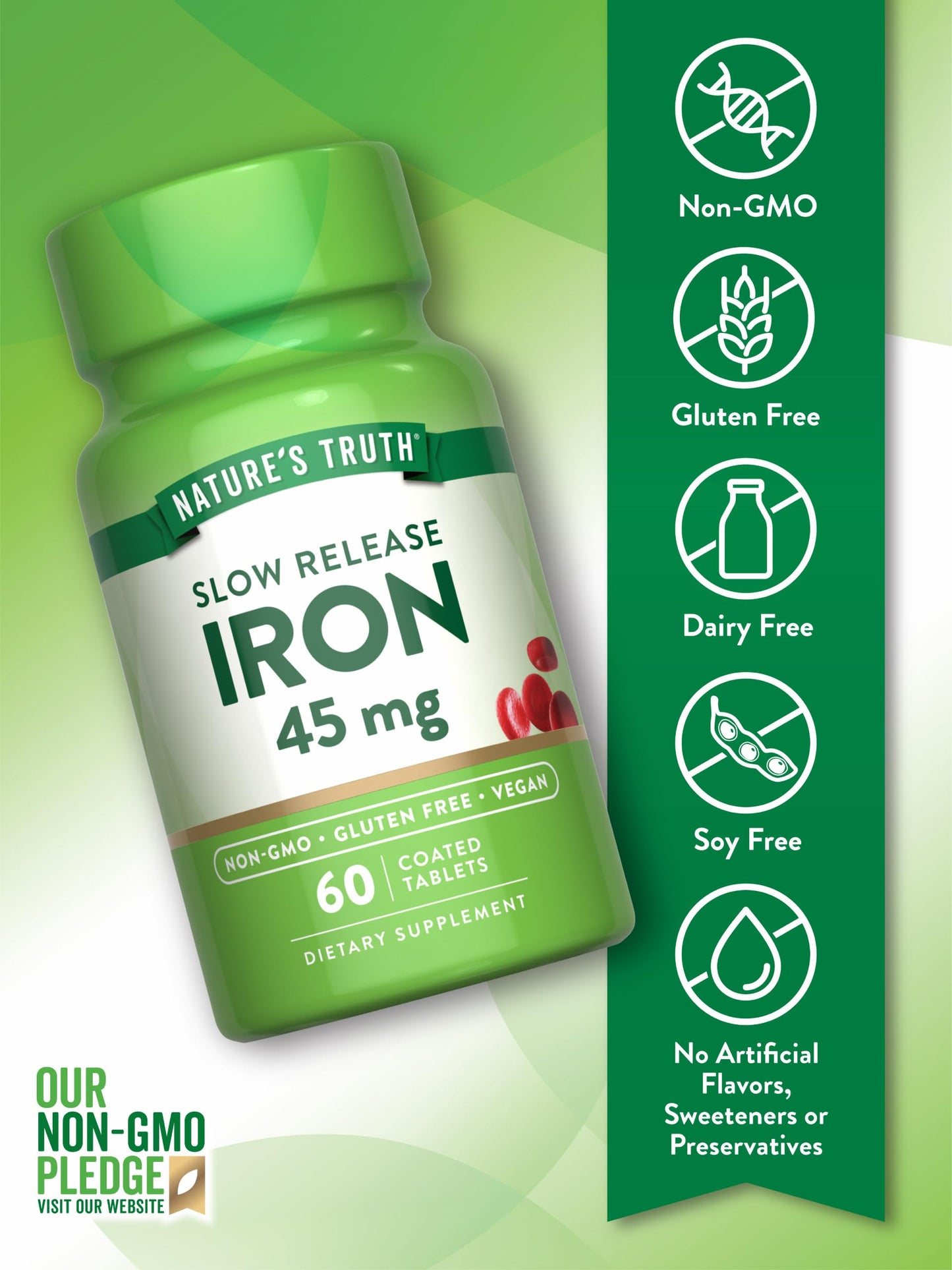 Nature's Truth Iron Supplement 45 mg | 60 Pills | Pack of 2 | Non-GMO & Gluten Free