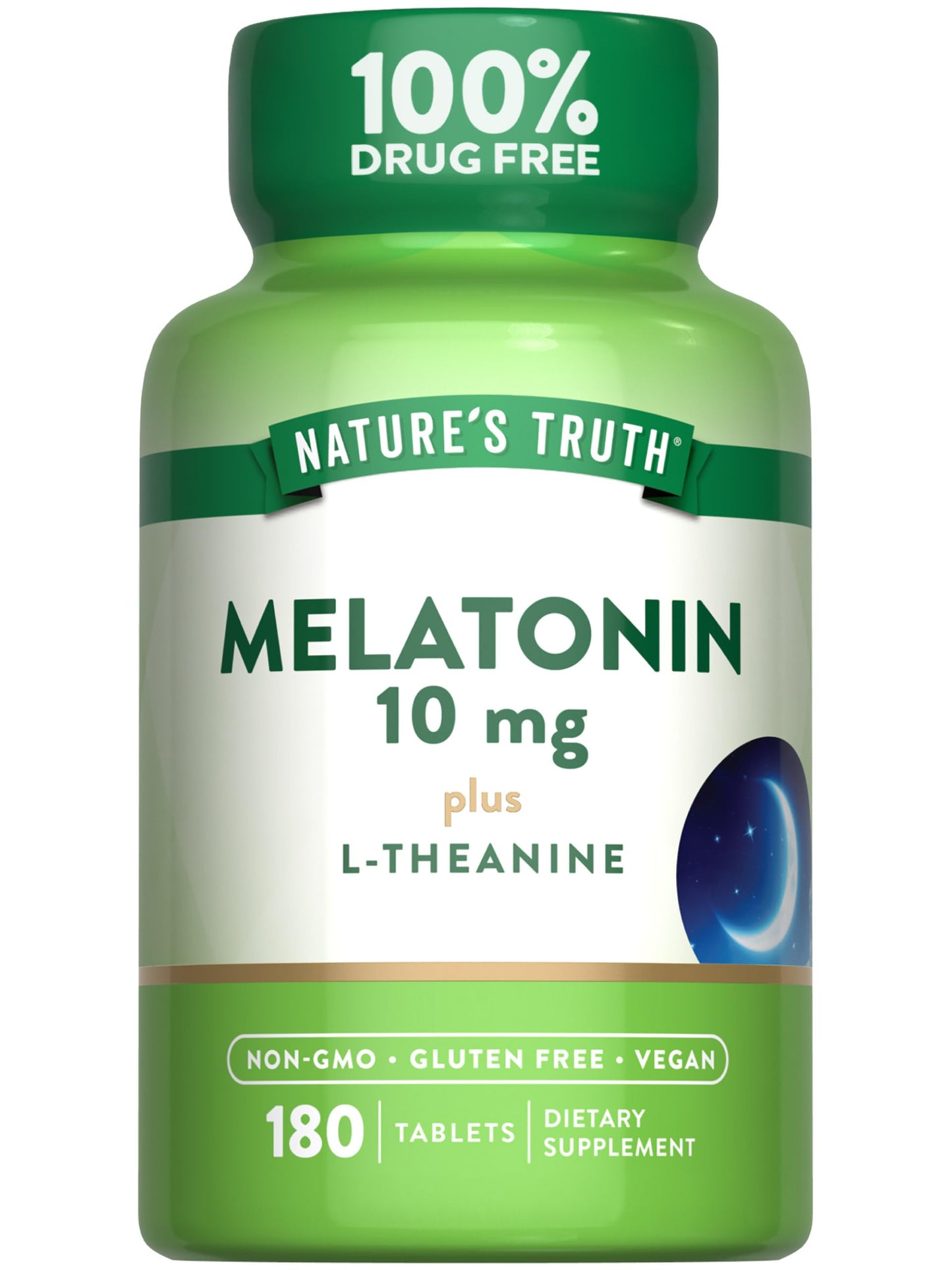 Nature's Truth Melatonin 10mg with L-Theanine – 180 Count | Vegan, Non-GMO & Gluten Free