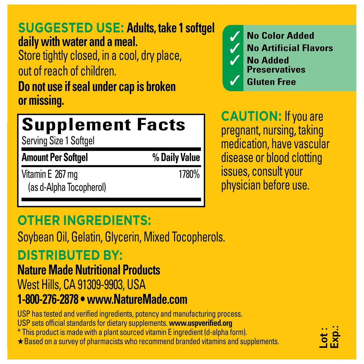 Nature Made Vitamin E 400 IU (267 mg) d-Alpha Softgels — 100-Day Supply