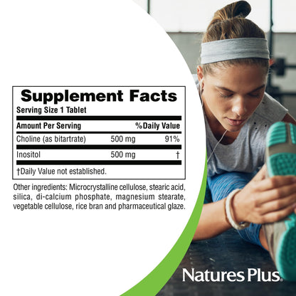 Natures Plus Choline & Inositol 500 mg - 60 Vegetarian Tablets | Nervous System & Liver Support
