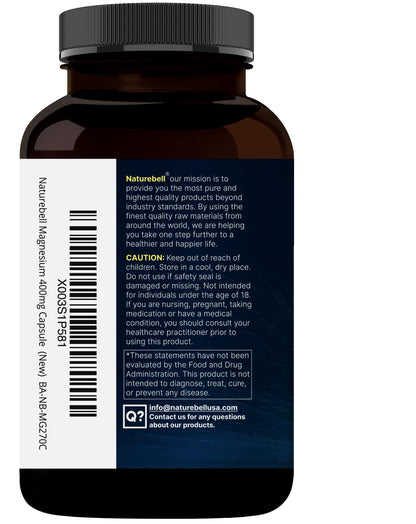 NatureBell Magnesium Glycinate 400mg | 270 Capsules | Chelated for High Absorption | Non-GMO, Gluten-Free, Vegan
