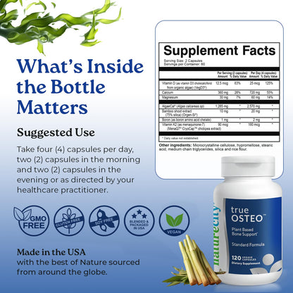NatureCity True-Osteo: Plant-Based Calcium + Magnesium with Vitamin D3 & K2 | 360 Capsules